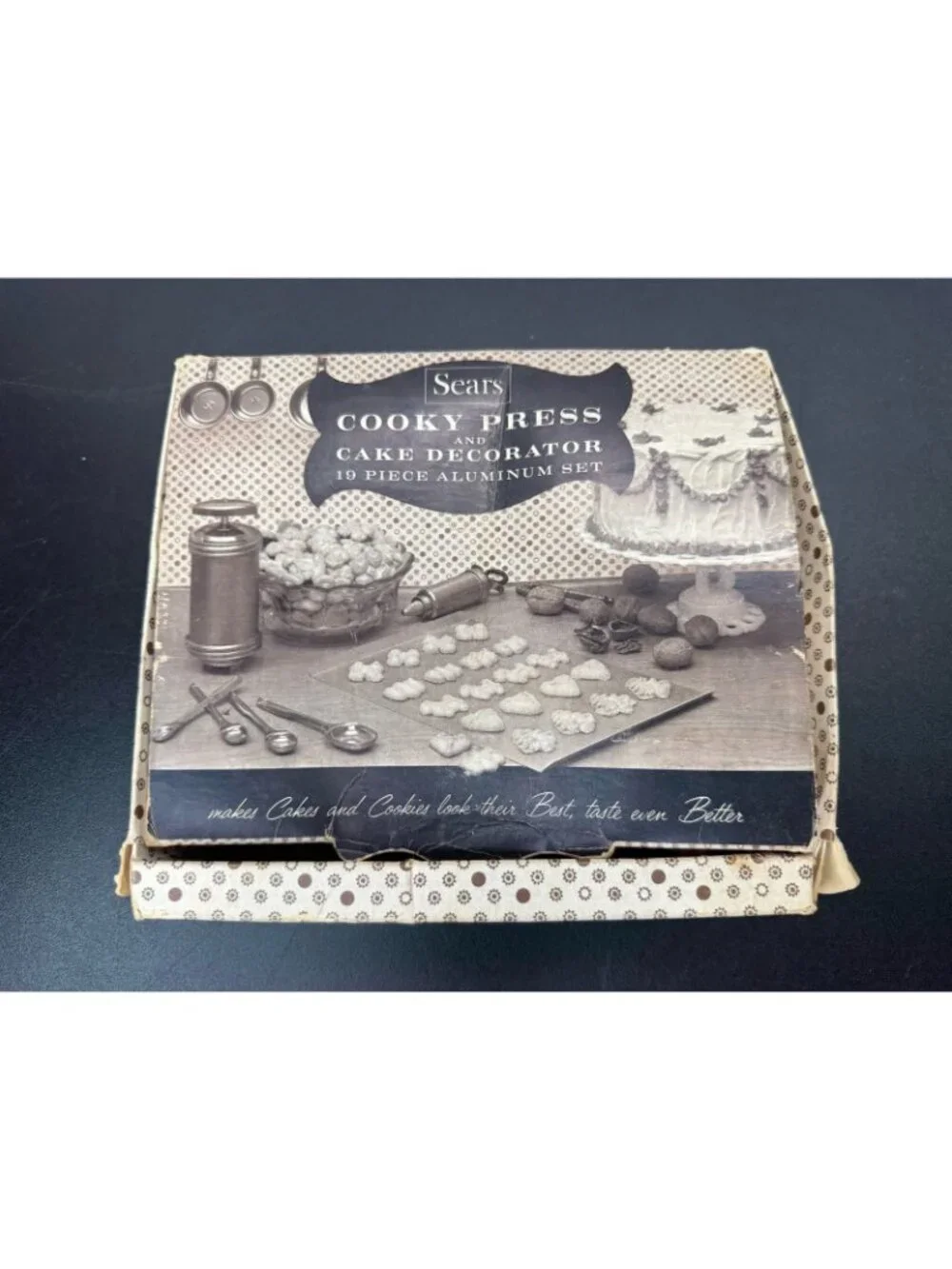 Vintage 1950s Sears Cooky Press Cake Decorator Set Copper Aluminum Boxed